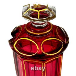 Antique Moser Cranberry Art Glass Paneled Jam Jar Decanter Antique Moser Cranberry Art Glass Paneled Jam Jar Decanter