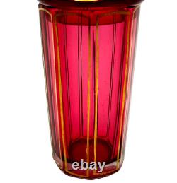 Antique Moser Cranberry Art Glass Paneled Jam Jar Decanter Antique Moser Cranberry Art Glass Paneled Jam Jar Decanter