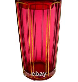 Antique Moser Cranberry Art Glass Paneled Jam Jar Decanter Antique Moser Cranberry Art Glass Paneled Jam Jar Decanter