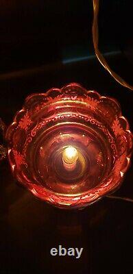 Antique Moser Cranberry Bohemian Lamps with Prisms