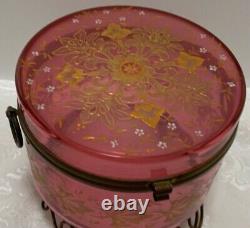 Antique Moser Cranberry Glass Footed BOX Gold Enamel Decoration Czech Bohemia 5