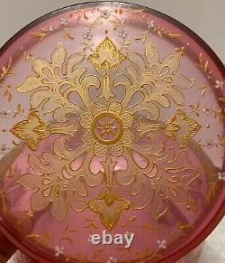 Antique Moser Cranberry Glass Footed BOX Gold Enamel Decoration Czech Bohemia 5