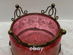 Antique Moser Cranberry Glass Footed BOX Gold Enamel Decoration Czech Bohemia 5