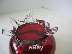 Antique Moser Cranberry Glass Hinged Powder/Trinket Dish Enamel Decor Footed