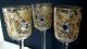 Antique Moser Cut Glass Intaglio Gold Gilt Rare 3 Goblet Stem Set Blue Jewel