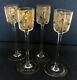 Antique Moser Cut Glass Intaglio Gold Gilt Rare 4 Goblet Stem Set Green Jewel