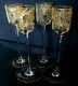 Antique Moser Cut Glass Intaglio Gold Gilt Rare 4 Goblet Stem Set Green Jewel