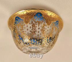 Antique Moser Glass Bowl & Underplate, Cobalt Blue & Gold Enameling