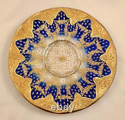 Antique Moser Glass Bowl & Underplate, Cobalt Blue & Gold Enameling