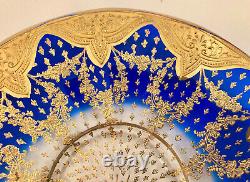 Antique Moser Glass Bowl & Underplate, Cobalt Blue & Gold Enameling