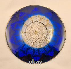 Antique Moser Glass Bowl & Underplate, Cobalt Blue & Gold Enameling