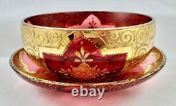 Antique Moser Glass Bowl with Underplate, Cranberry