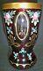 Antique Moser Glass Cranberry Cut To Clear Hand Painted Beaker Chalice Gold Gilt