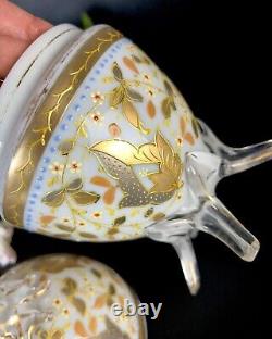 Antique Moser/Moser Type Art Glass Vase Egg Shape, Ornate, Enamel Jewels, Gilt