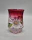 Antique Moser Rubina Hand Painted Floral Thumbprint Optic Vase 4½