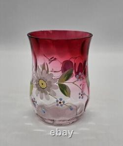 Antique Moser Rubina Hand Painted Floral Thumbprint Optic Vase 4½