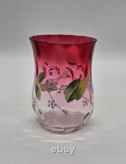 Antique Moser Rubina Hand Painted Floral Thumbprint Optic Vase 4½