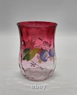 Antique Moser Rubina Hand Painted Floral Thumbprint Optic Vase 4½