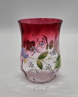 Antique Moser Rubina Hand Painted Floral Thumbprint Optic Vase 4½