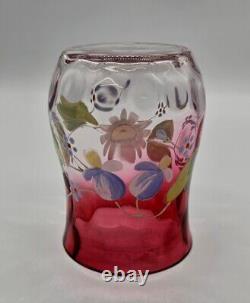 Antique Moser Rubina Hand Painted Floral Thumbprint Optic Vase 4½