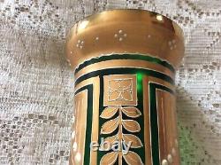Antique Moser Victorian Art Glass Emerald Green Art Deco Vase With Gold Gilt