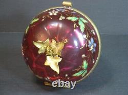 Antique Moser Victorian Enamel Cranberry Art Glass Egg-Shaped Box Hinged Floral