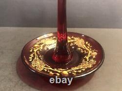 Antique Moser glass ring holder/Acorns/Gold leaves/Red Color/Czech C. 1880/Bowl