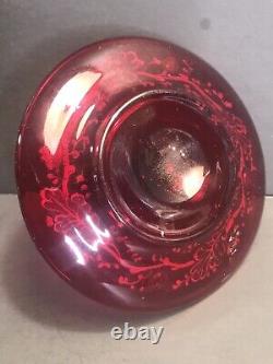 Antique Moser glass ring holder/Acorns/Gold leaves/Red Color/Czech C. 1880/Bowl