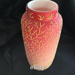 Antique Mt Washington 10 Coralene Peachblow Satin Art Glass Cylinder Vase