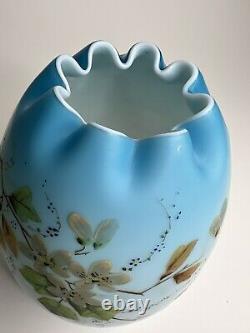 Antique Mt. Washington Burmese Art Blue Glass Ruffled Bowl Blue