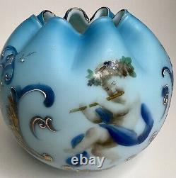 Antique Mt. Washington Burmese Art Blue Glass Ruffled Bowl Blue Angel