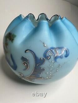 Antique Mt. Washington Burmese Art Blue Glass Ruffled Bowl Blue Angel