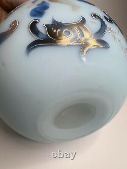 Antique Mt. Washington Burmese Art Blue Glass Ruffled Bowl Blue Angel