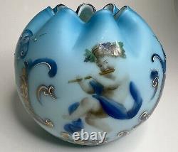 Antique Mt. Washington Burmese Art Blue Glass Ruffled Bowl Blue Angel