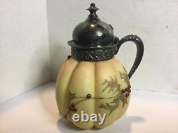 Antique Mt Washington Burmese Syrup Pitcher Ribbed Melon Raised Holly Beads