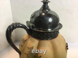 Antique Mt Washington Burmese Syrup Pitcher Ribbed Melon Raised Holly Beads