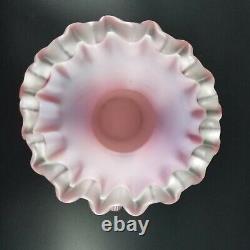 Antique Mt. Washington Cased Glass Pink Ruffle Edge Satin Ewer Vase with Rigarre