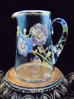 Antique Mt. Washington Hand Painted PANSY Flowers Art Glass Pitcher / Jug