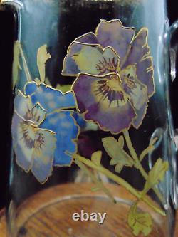 Antique Mt. Washington Hand Painted PANSY Flowers Art Glass Pitcher / Jug