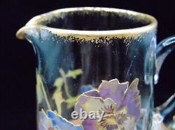 Antique Mt. Washington Hand Painted PANSY Flowers Art Glass Pitcher / Jug