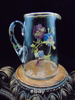 Antique Mt. Washington Hand Painted PANSY Flowers Art Glass Pitcher / Jug