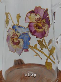 Antique Mt. Washington Hand Painted PANSY Flowers Art Glass Pitcher / Jug