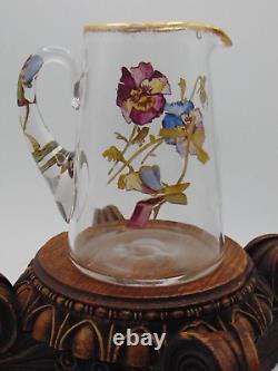 Antique Mt. Washington Hand Painted PANSY Flowers Art Glass Pitcher / Jug