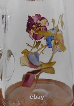 Antique Mt. Washington Hand Painted PANSY Flowers Art Glass Pitcher / Jug