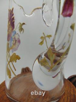 Antique Mt. Washington Hand Painted PANSY Flowers Art Glass Pitcher / Jug