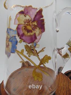 Antique Mt. Washington Hand Painted PANSY Flowers Art Glass Pitcher / Jug