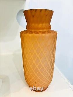 Antique Mt Washington Orange Coral Pairpoint Quilted Satin Vase