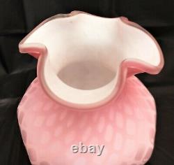 Antique Mt Washington Pairpoint Diamond Quilted Pink Satin Glass Large Vase LVR