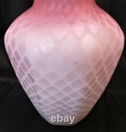 Antique Mt Washington Pairpoint Diamond Quilted Pink Satin Glass Large Vase LVR