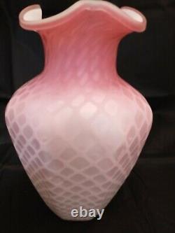 Antique Mt Washington Pairpoint Diamond Quilted Pink Satin Glass Large Vase LVR